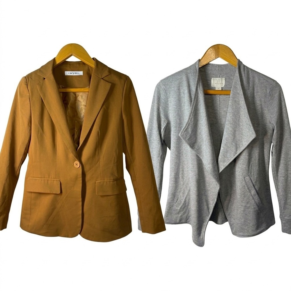Womens Blazer Bundle XS Camel Jacket XSP Grey Knit Drape Academia Office Work
